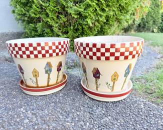 141 CeramicPotswBirdHousesCheckeredDesign