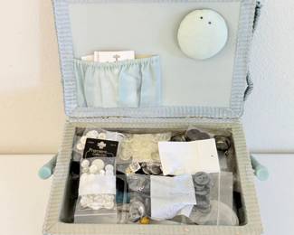 47 VintageFabricSewingBoxwButtonsMore