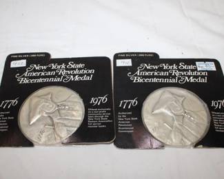 2pc Coins; 4 troy ounce New York State American Revolution Bicentennial Medal 1776-1976