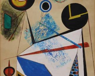 Unauthenticated Wassily Vasilievich Kandinsky (1886-1944) ca:1930 Watercolor and Gouache on paper, Signed Monogram lower left: K 5 and 30.... 17" x 13" Art, frame 29" x 25"