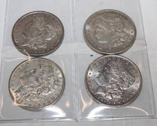 4pc US Morgan Silver Dollars 1879O, 1887, 1897, 1921