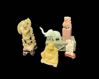 173 AsianJadeJadeLikeFigurineswDecorativeBox