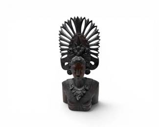 122 HandCarvedBalineseWoodBustFigurewOrnateHeaddress