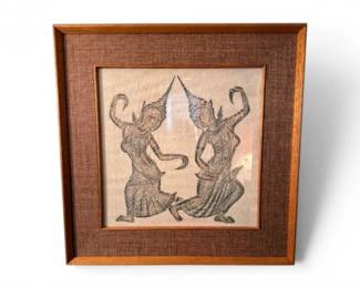 37 FramedThaiTempleDancersRubbingonRicePaperStyleArtwork