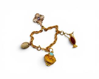60 Vintage18K14KGoldCharmBraceletwGemstoneCharms218g