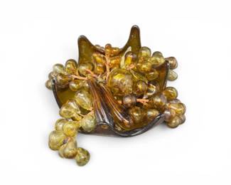 3 MCMAmberArtGlassFruitCenterpieceBowlwGlassGrapes