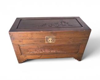 22 CarvedWoodCedarLinedChestwAsianLandscapeCarvings