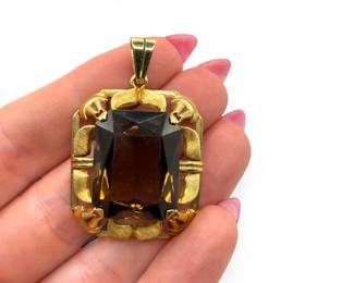 13 Large14KGoldSmokyQuartzStylePendant124gTested