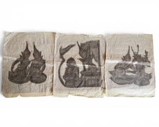 95 Setof3ThaiTempleRubbingStyleFiguralPaperArtPanels