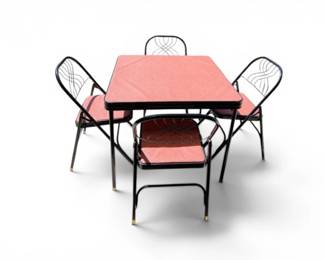 187 VintagePinkLaminateFoldingCardTablew4MatchingChairsExtra