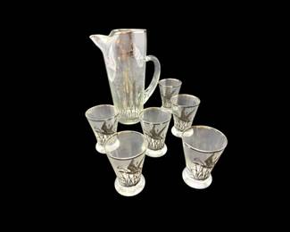 107 MCMGlassDuckCattailPitcherSetw6MatchingShotGlasses
