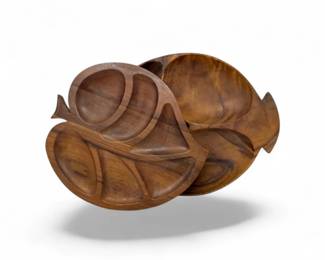 131 VintageFairCraftAmericanWalnutLeafBowlDividedTray