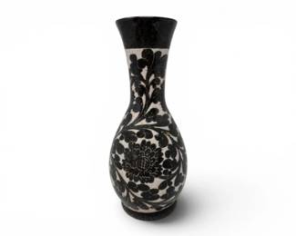 121 DecorativeBlackWhiteFloralPotteryVasewFlaredRim