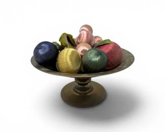 108 BrassPedestalCompoteBowlwAssortedDecorativeFabricFruit