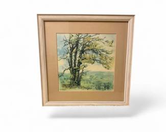 70 SignedFramedLandscapeTreePrintwBeigeMatting