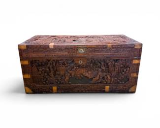 162 ChineseCarvedCamphorWoodChestTrunkwCedarLining