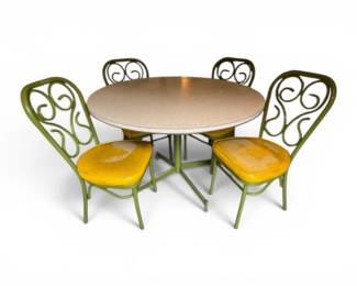 21 RetroDinetteTable4GreenYellowScrollBackChairs