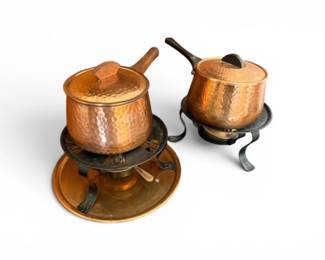 26 PairofHammeredCopperFonduePotswBurnersCopperTray