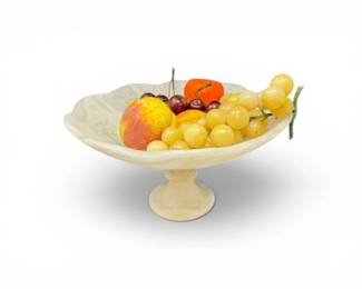 147 WhiteOnyxPedestalFruitBowlwAssortedCeramicStoneFruit