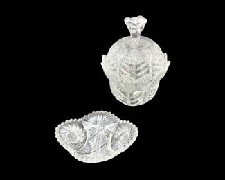 89 LeafCutCzechCrystalCandyJarwLidServingDish
