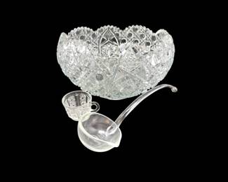 123 CutGlassPunchBowlSetw18CupsLadle