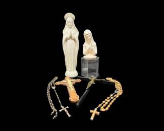 154 ReligiousCollectionwRosariesCrucifixesVirginMaryFigures