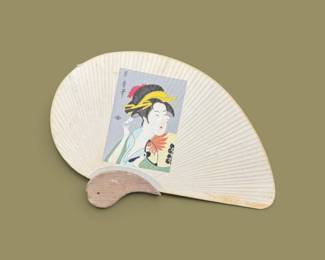 115 VintageJapanesePaperFanwGeishaPrintDecoration