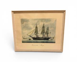74 FramedMaritimePrintTroismtsHopeSailingShipSigned