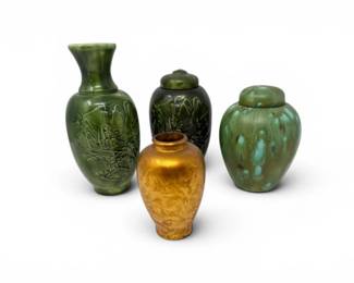 67 GreenGlazedArtPotteryVasesCoveredJarswJapaneseVase