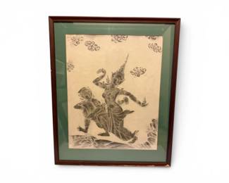 78 FramedThaiTempleRubbingArtworkDancerScene