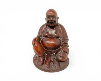 56 CarvedResinLaughingBuddhaFigurinewWoodLookFinish