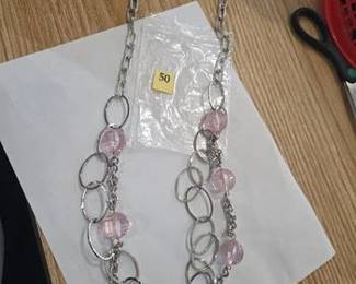Silver with pink beads necklace