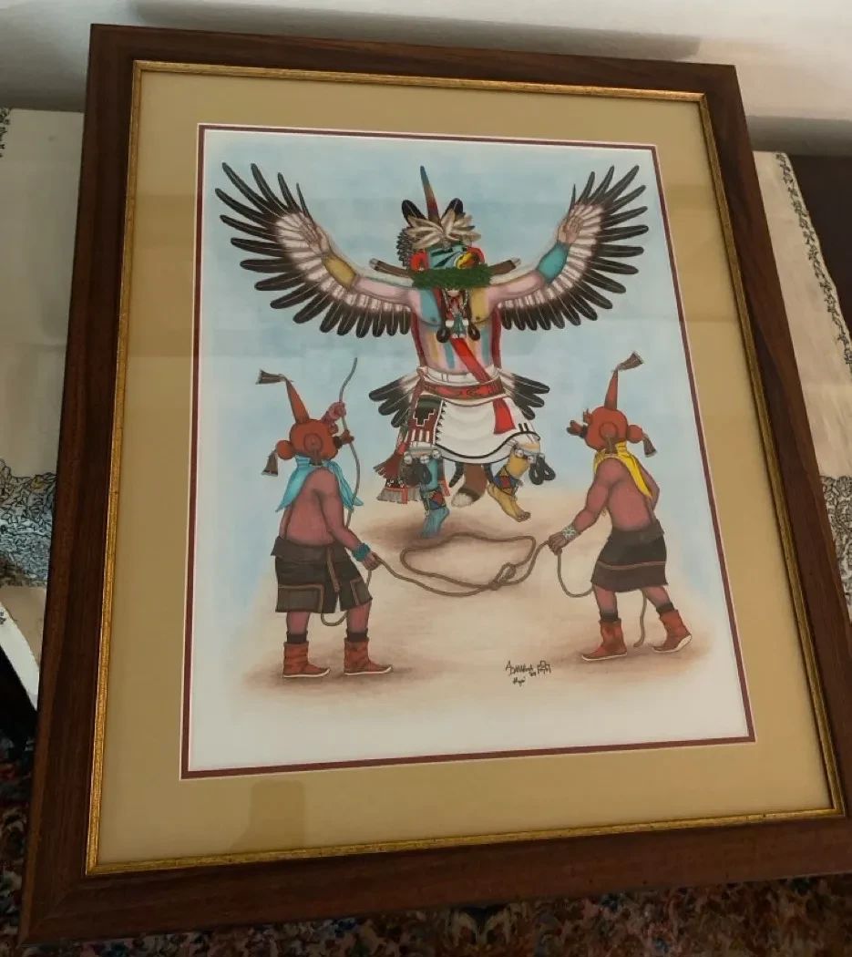 Classic Alfred Dawahoya Hopi Framed Original Artwork Kachina Dance Scene