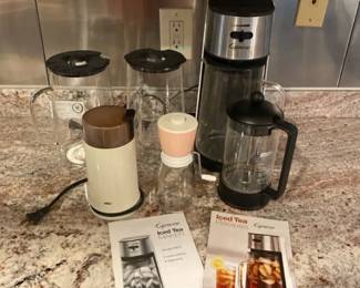 Iced Tea And Coffee, Grinder, And Press
