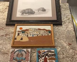 Bison Sketch With Ceramic Art Tile