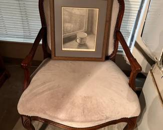 An Italian Chateau d Ax Armchair And An Old Signed Matted And Framed Picture