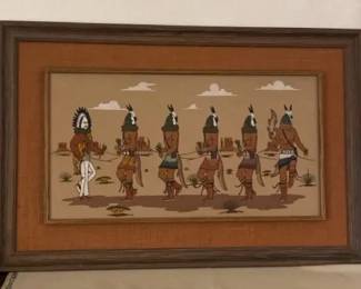 Classic Framed Southwestern Native American Yeibichai Dance Sand Art