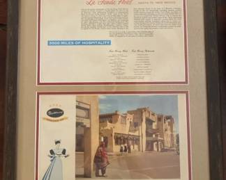 Classic Framed Fred Harvey Lafonda, Hotel Santa Fe Ephemera Art