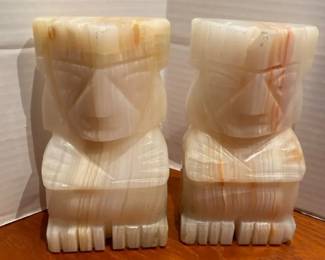 Vintage Carved Aztec Mayan Onyx Bookends