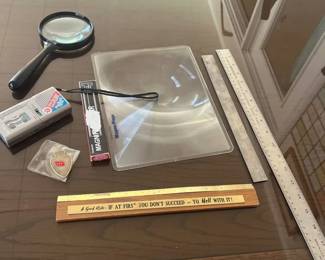 Magnifying And Measuring Tools Assortment With Sony Voice Recorder