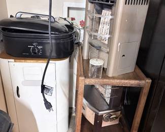 Vintage ceramic gas heaters, electric roaster