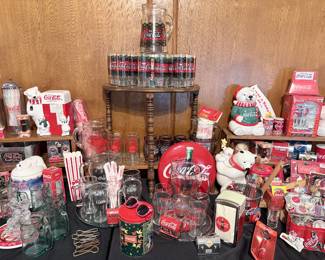 Coca-Cola cookie jars, coca-cola steins, pitchers and matching glassware