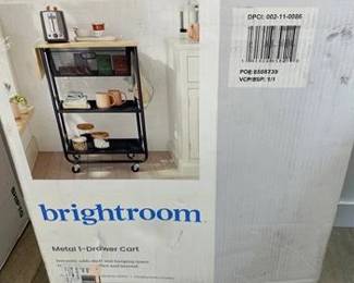 Metal Storage Cart with Mesh Drawer and Wood Top