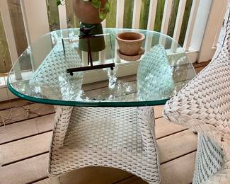 Lloyd Loom premiere, wicker furniture - 1 of 2 matching tables with glass top