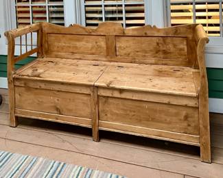 Antique Pine settle bench with storage - 5’4”w - 33”w - 19”d