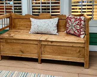 Antique Pine settle bench with storage - 5’4”w - 33”w - 19”d