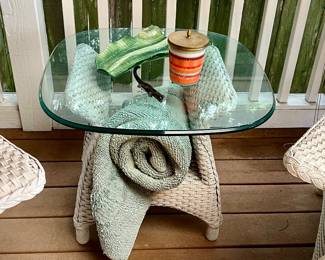 Lloyd Loom premiere, wicker furniture - 1 of 2 tables with glass top