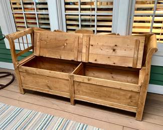 Antique Pine settle bench with storage - 5’4”w - 33”w - 19”d