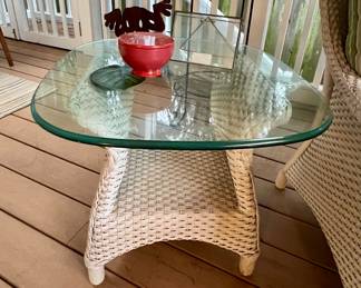 Lloyd Loom premiere, wicker furniture - 1 of 2 matching tables with glass top