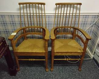005 Pair Of Traditional Chairs With Rush Seats